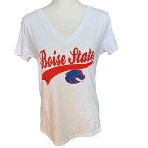 BOISE STATE T-Shirt Womens Medium White V-Neck Collegiate